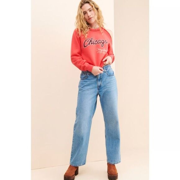 NWT Riley x Free People Chicago Hand Stitched Crew Neck Pullover Sweatshirt Med - Picture 4 of 13